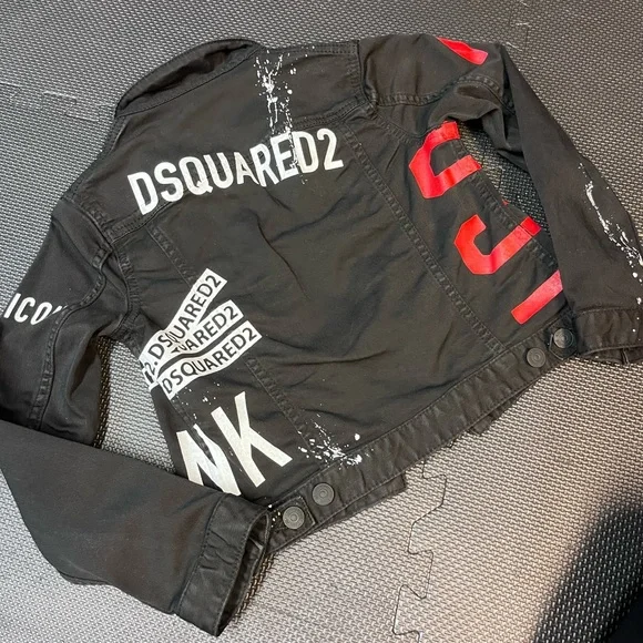DSQUARED2 Kids Black Jean Jacket with Red and White Accents
